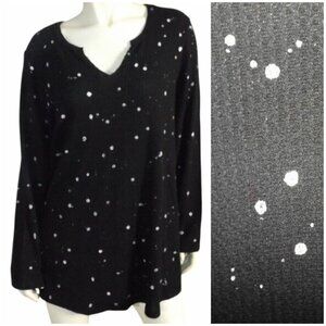 TORRID Thermal Top, 4/4X, Black, White Ditzy polka dots, Clipped Neck, Long slv